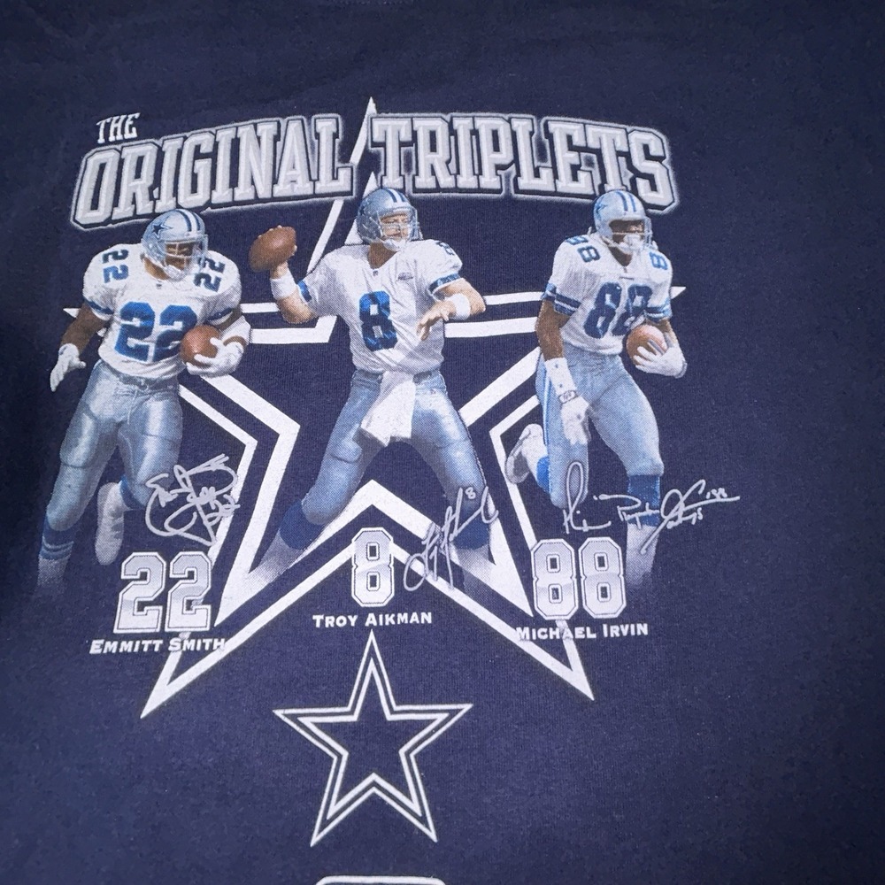 Dallas Cowboys Triplets T Shirt XL Reebok Aikman Irvin Smith NFL Tee